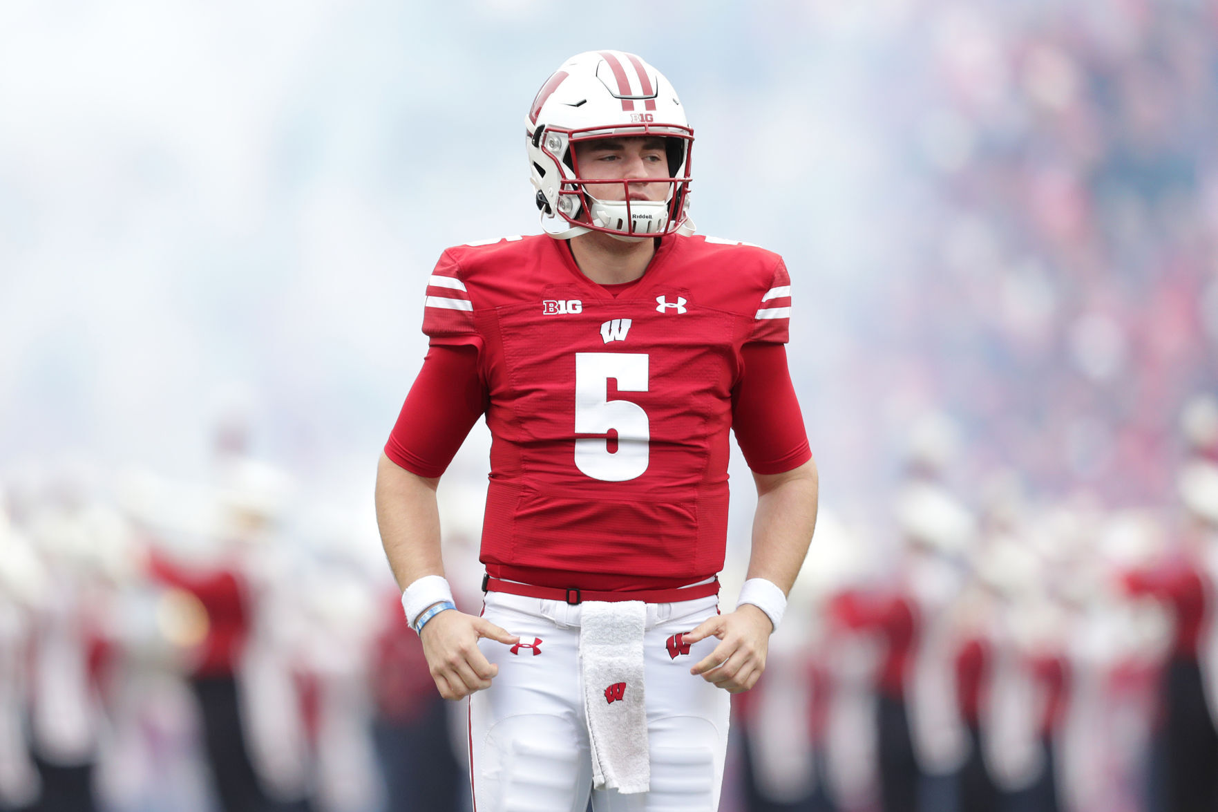 Mertz runs onto field v Northwestern for Gameday